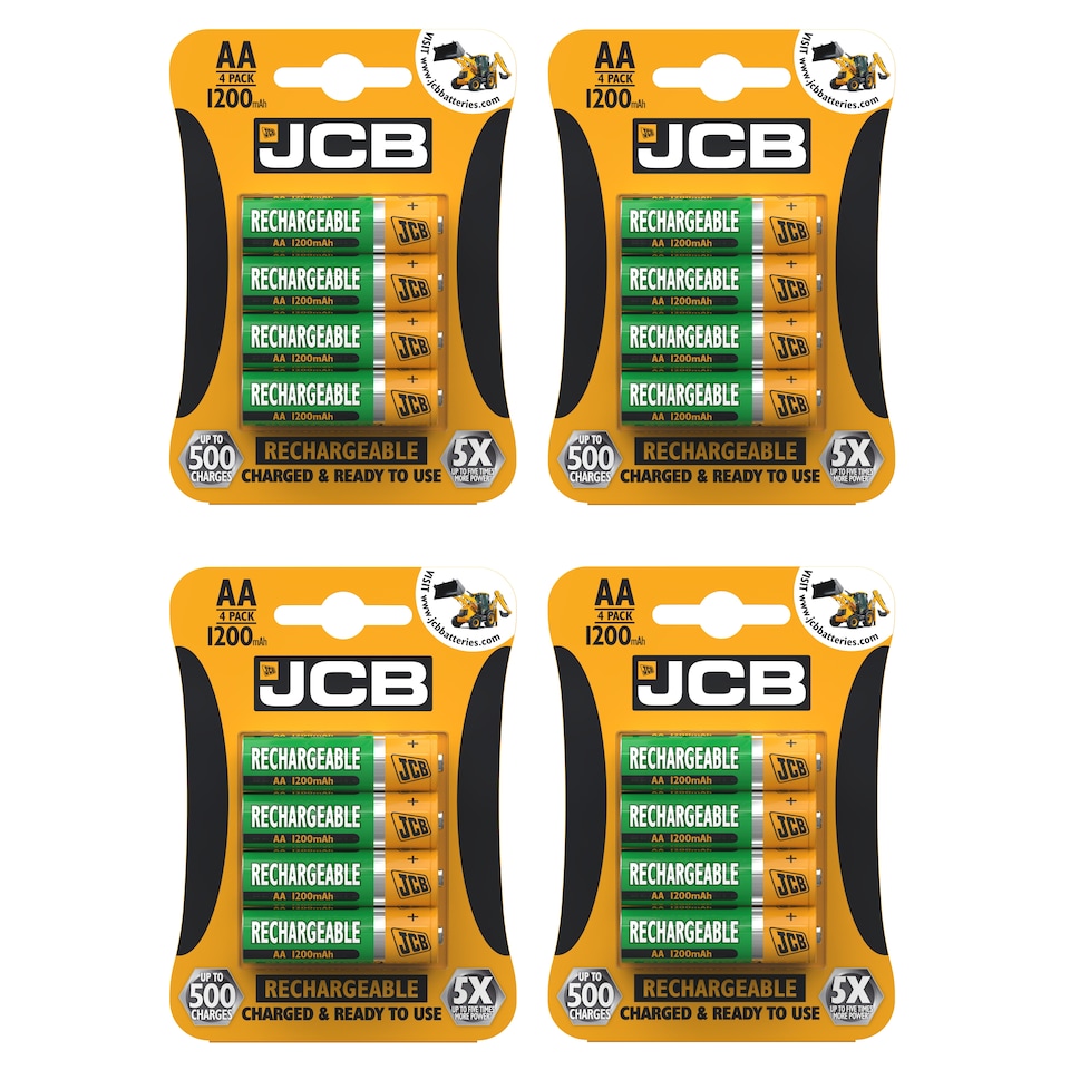 4x JCB AA 1200mAh Rechargeable Batteries - Pack of 4 | Multi | AA | 4