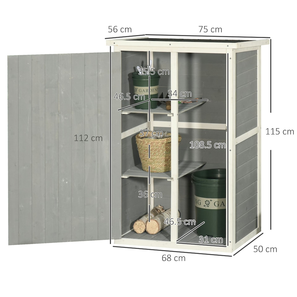 image 1 of Outsunny Garden Shed Outdoor Tool Storage w/ 2 Shelve 75 x 56 x115cm Grey