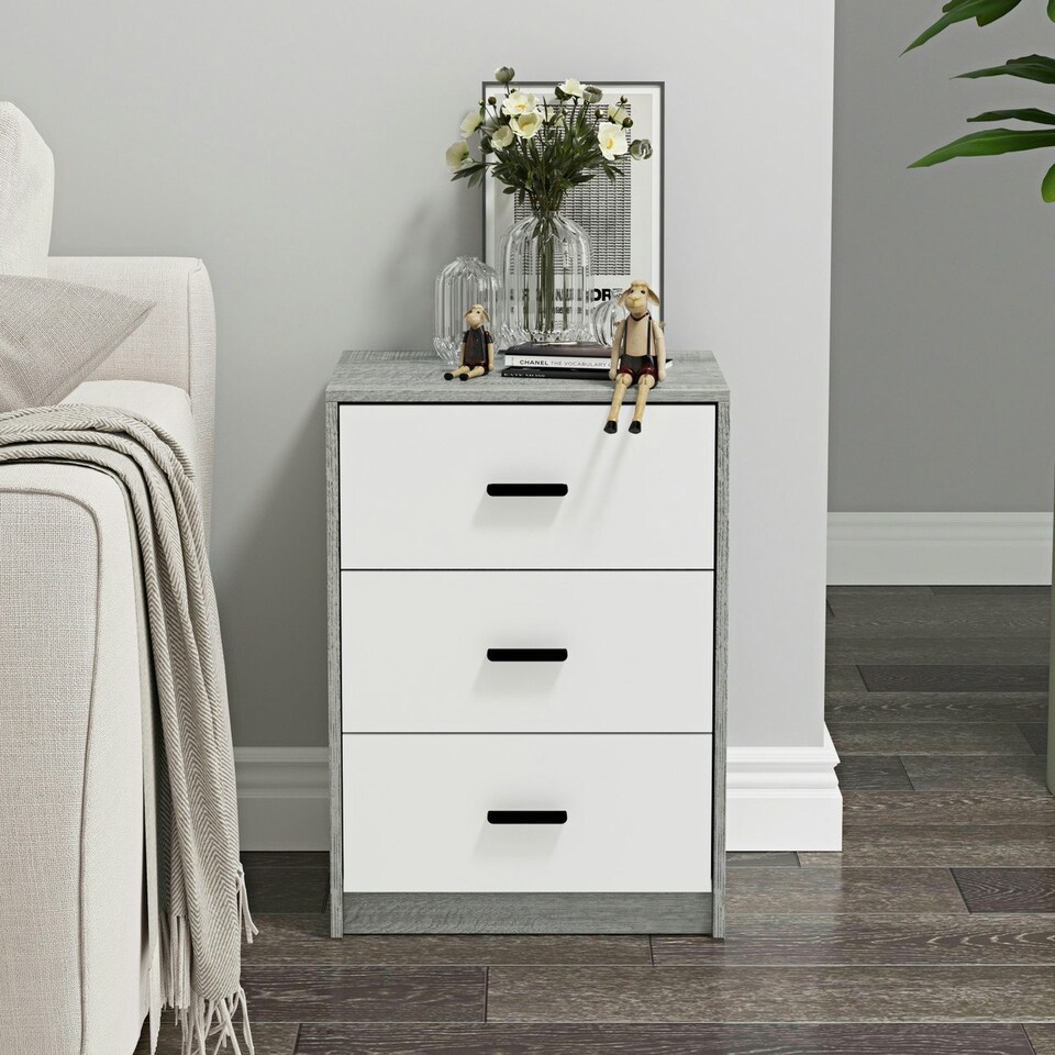 image 1 of Ash Grey 3-Drawer Bedside Table Grey | Colour: Ash Grey