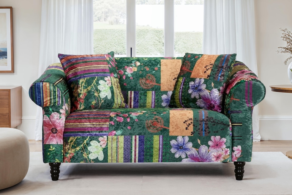 image 1 of Fabric Green Patchwork 2 Seater Sofa AVICI SHOUT