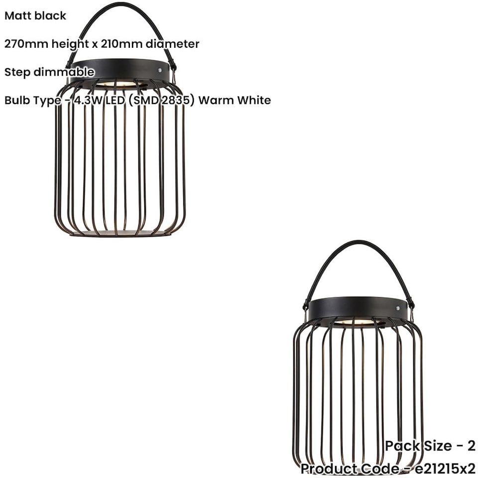 image 1 of 2 PACK Metal Caged Solar Powered Table Lamp - Dusk Dawn Sensor - IP44 Outdoor Hanging Table Light