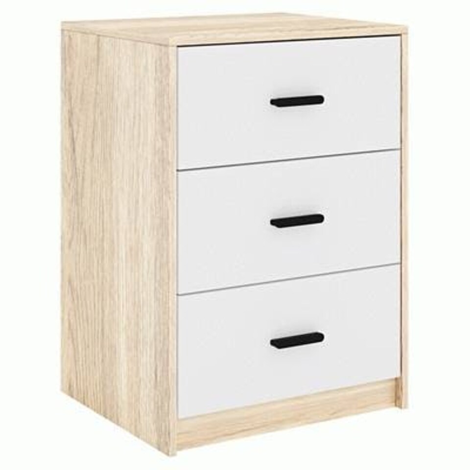 image 1 of Oak 3-Drawer Bedside Table White | Accent Colour: White