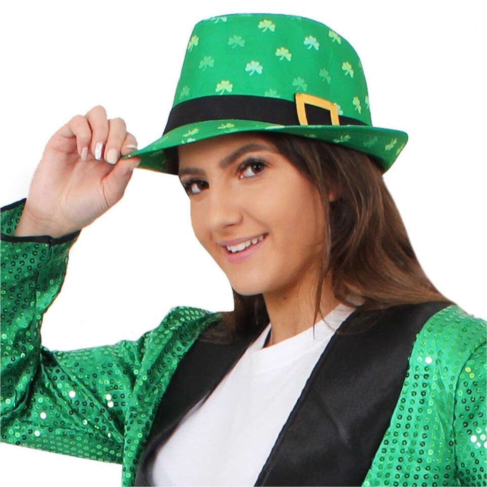 image 1 of Irish Buckle Trilby Hat Green | One Size