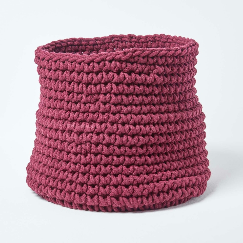 image 1 of Homescapes Plum Cotton Knitted Round Storage Basket - 42 x 37cm | Purple | L