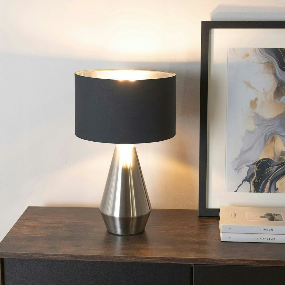 image 1 of ValueLights Jax Chrome Dimmable Touch Table Lamp with Black with Chrome Inner Lamp Shade and LED Bulb