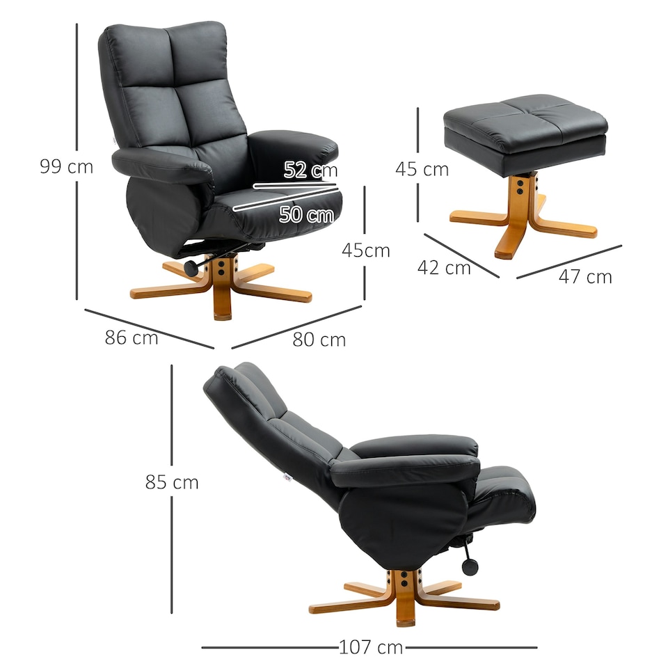 image 1 of HOMCOM Recliner Chair and Footstool PU Leather Wooden Base Black