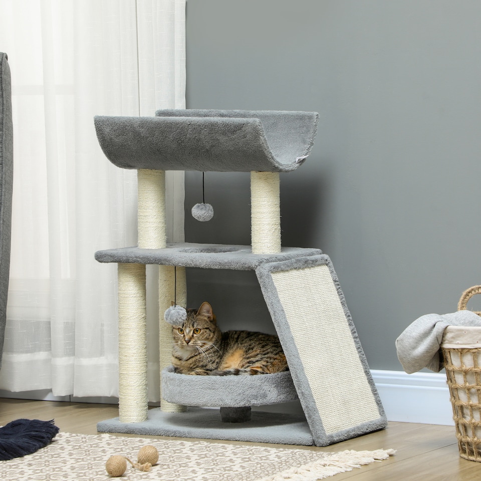 image 1 of PawHut Cat Tree Kitten Tower with Scratching Post Bed Perch Toy