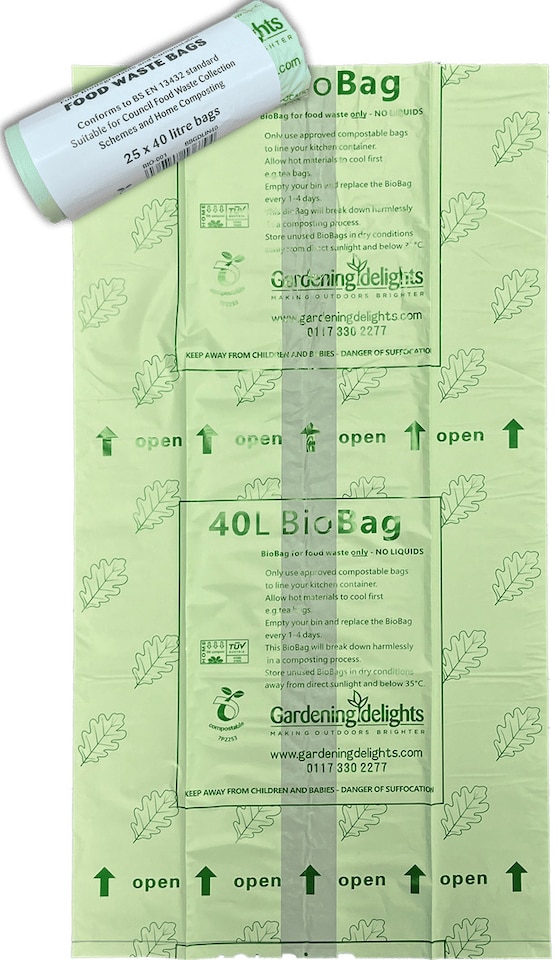 40 Litre Compostable Food Waste Caddy Liners, 67 x 68.5cm, Roll of 25