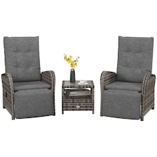Outsunny 3 PCs Rattan Chaise Lounge Sofa Set with Cushion for Patio Yard Brown