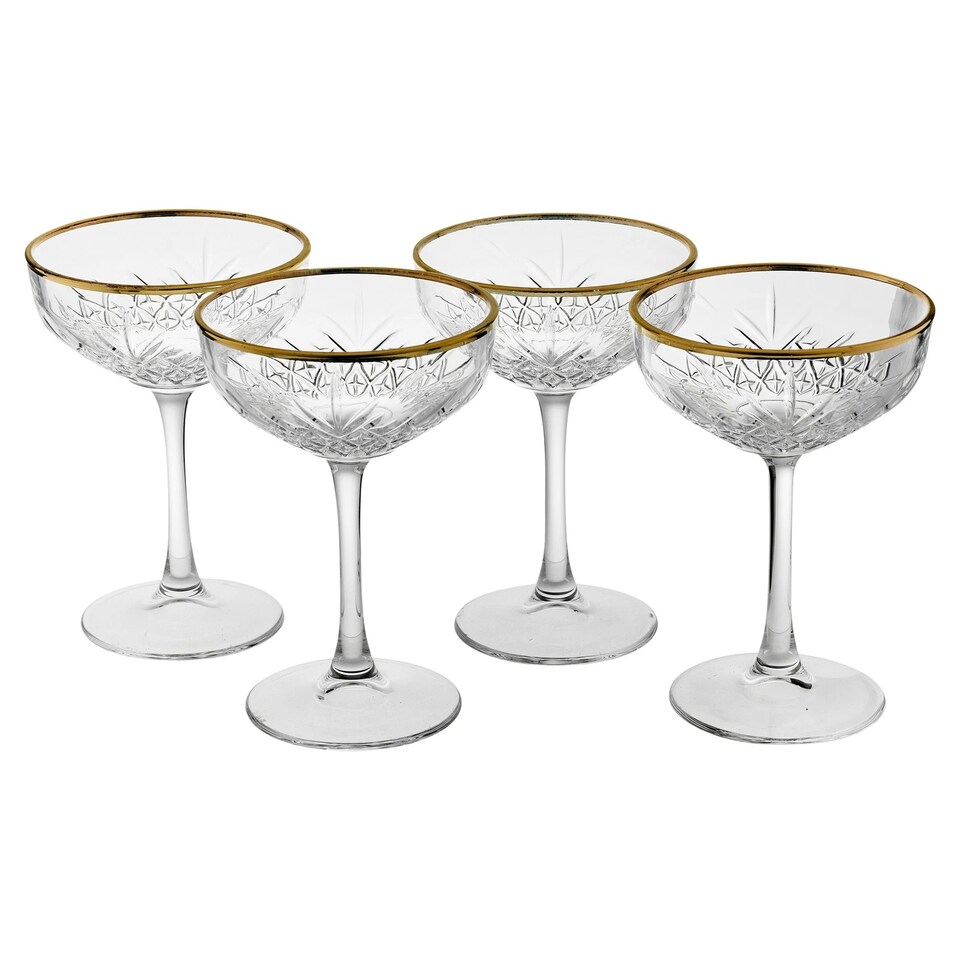 image 1 of Glass Champagne Glasses Elegant Stemmed Tall Coupe Cocktail Glassware Set 255ml | Clear | Clear | Set of 4