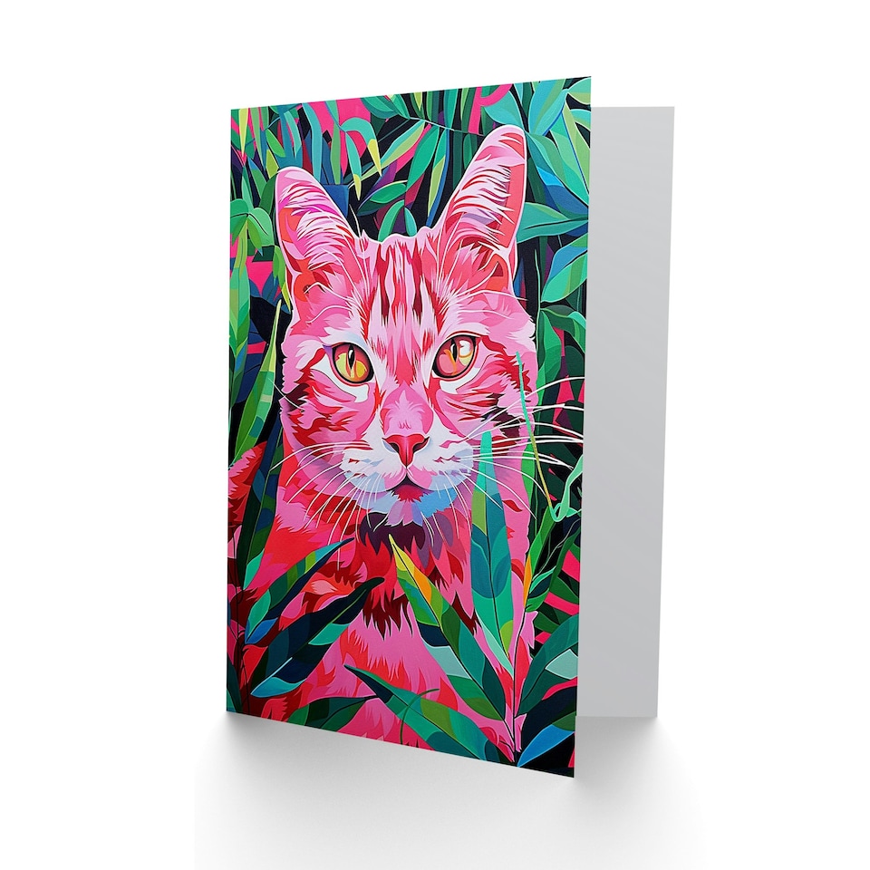 image 1 of Neon Pink Cat Lover Jungle Nature Design Woman Her Birthday Card