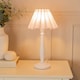 image 3 of ValueLights Victoria White Wood Table Lamp Lilac Scallop Taper Shade