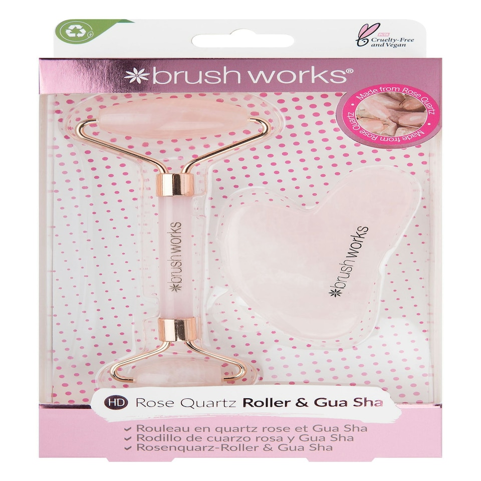 image 1 of Brushworks Rose Quartz Roller and Gua Sha Set