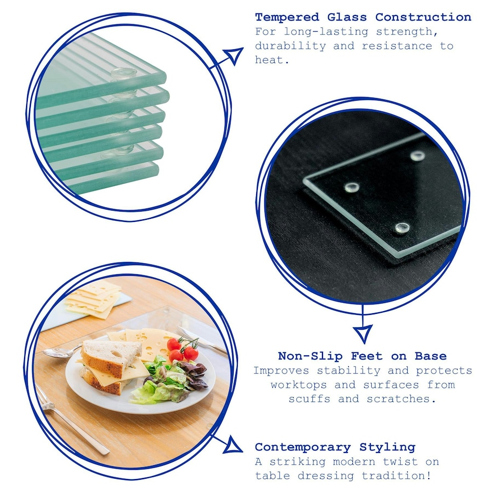 image 1 of Harbour Housewares Black Glass Placemats - 40 x 30cm - 6pc - Sleek Heat-Resistant Table Set Black