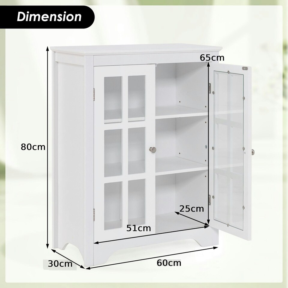 image 1 of COSTWAY Bathroom Floor Cabinet Display Storage White White