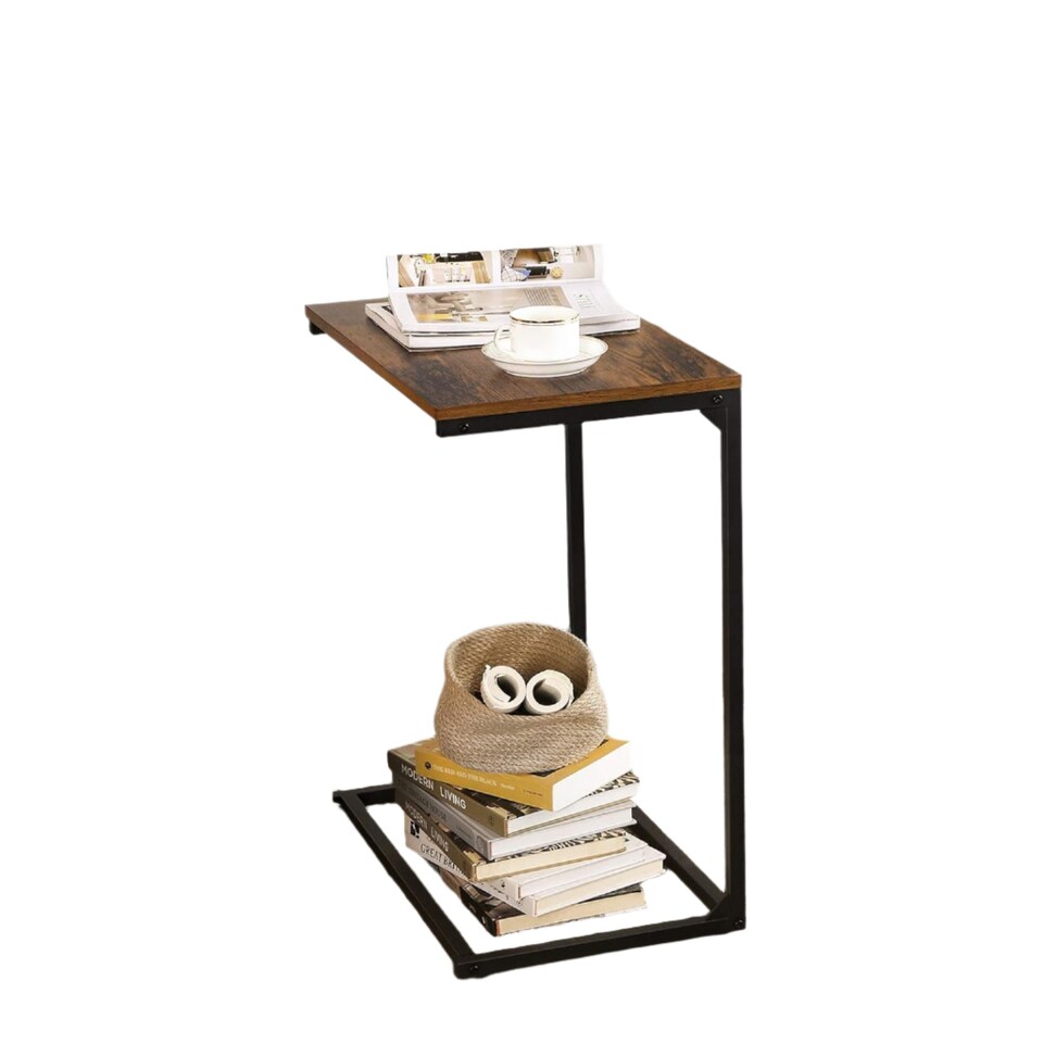 image 1 of Modcraft Small Laptop Side Table and Rustic Brown & Black Industrial Sofa or Bed Desk with Steel Frame