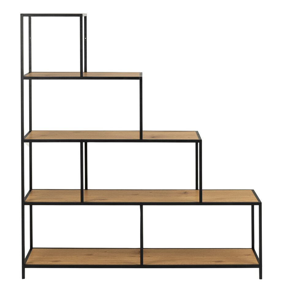 image 1 of Seaford Bookcase with 4 Shelves and 1 Drawer in Black and Oak