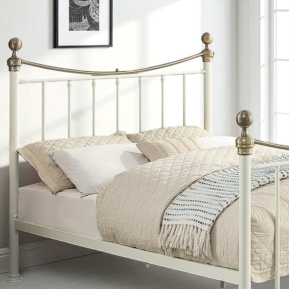 image 1 of Hampstead Traditional Style Metal Bed Frame | White | White & Brass | King
