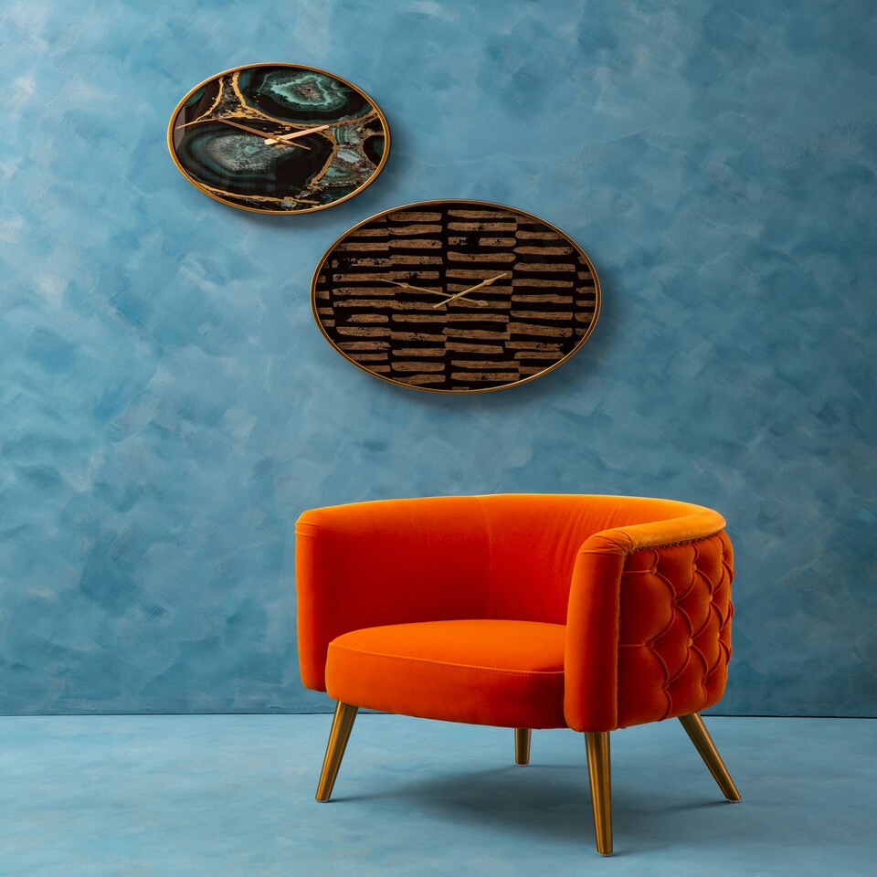image 1 of Interiors by Premier Modern Black and Gold Wall Clock, Agate Effect Glass Clock With Artistic Brushstroke Dial, Wall Clock