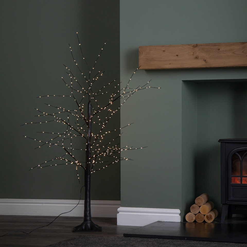 image 1 of 4ft (1.2m) Tall Light up Black Micro Dot Christmas Tree with 400 Warm White LEDs and Remote Control