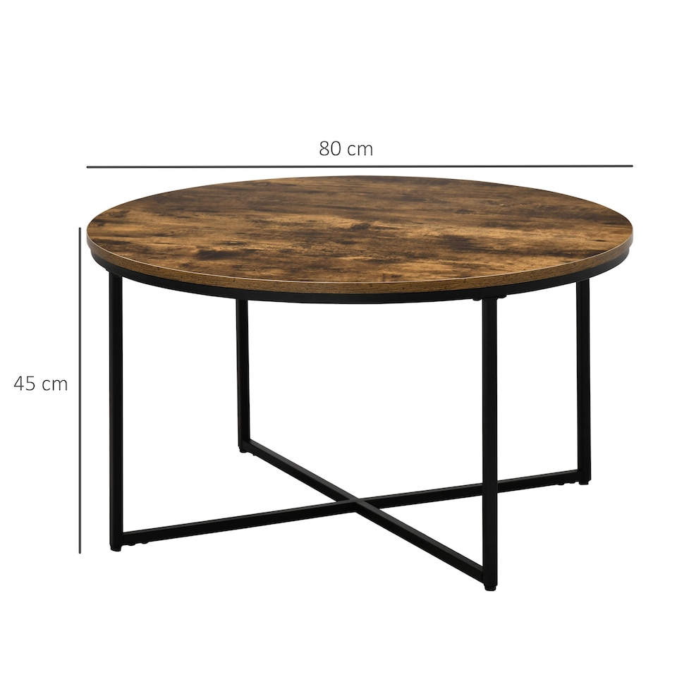 image 1 of HOMCOM Round Coffee Table, Industrial Side Table with Metal Frame, Large Coffee Tables for Living Room, Bedroom, Rustic Brown | Brown