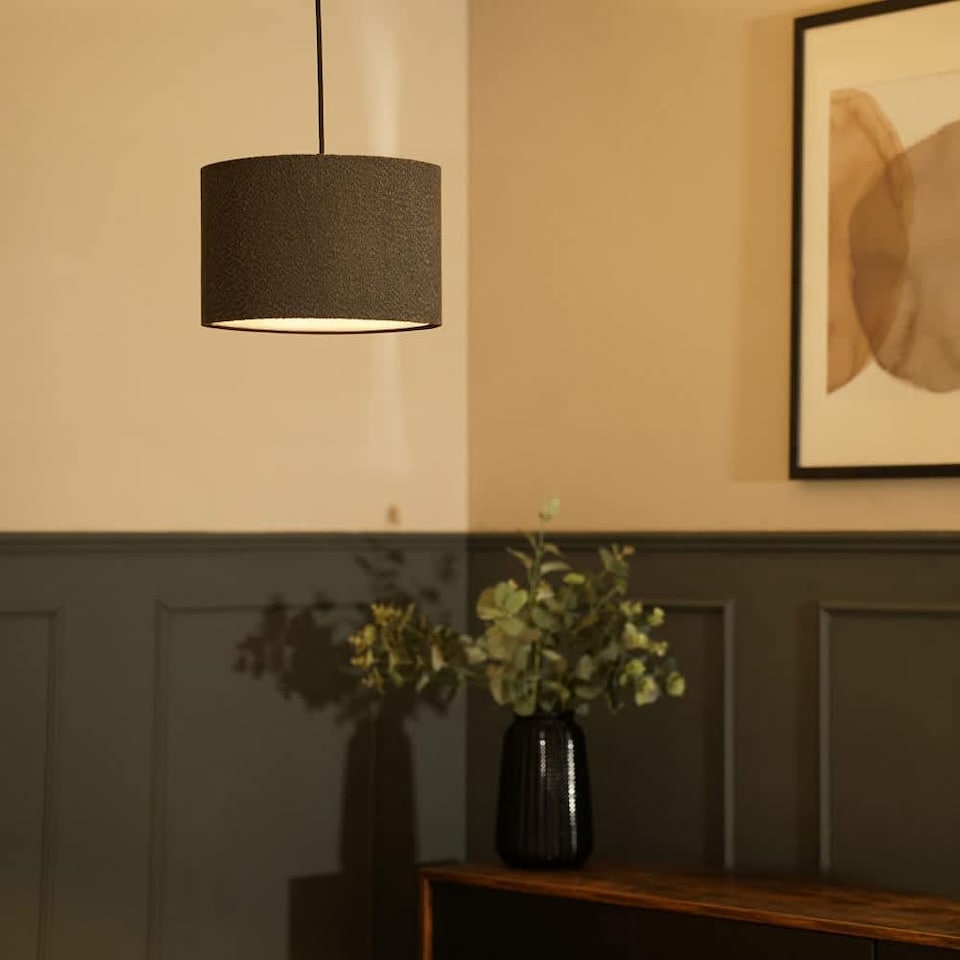 image 1 of ValueLights Reni Small Charcoal Boucle Pendant Shade | Grey