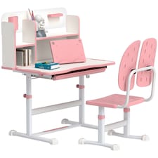 AIYAPLAY Kids Desk and Chair Set w Tiltable Desktop, Reading Rack | Pink | 2