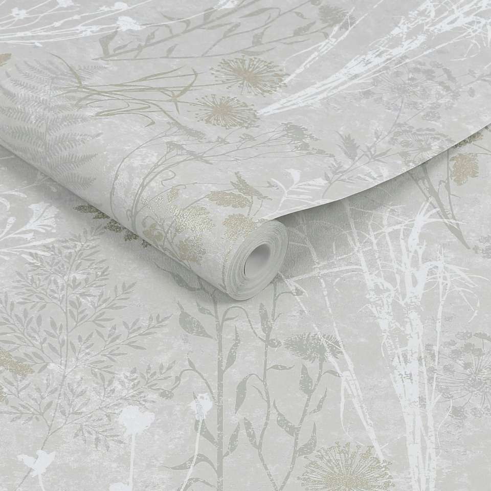 image 1 of Superfresco Easy Champagne Metallic Organics Floral Wallpaper White | Gold