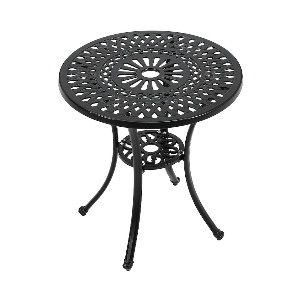 image 1 of Living and Home Cast Aluminum Round Patio Dining Table Black