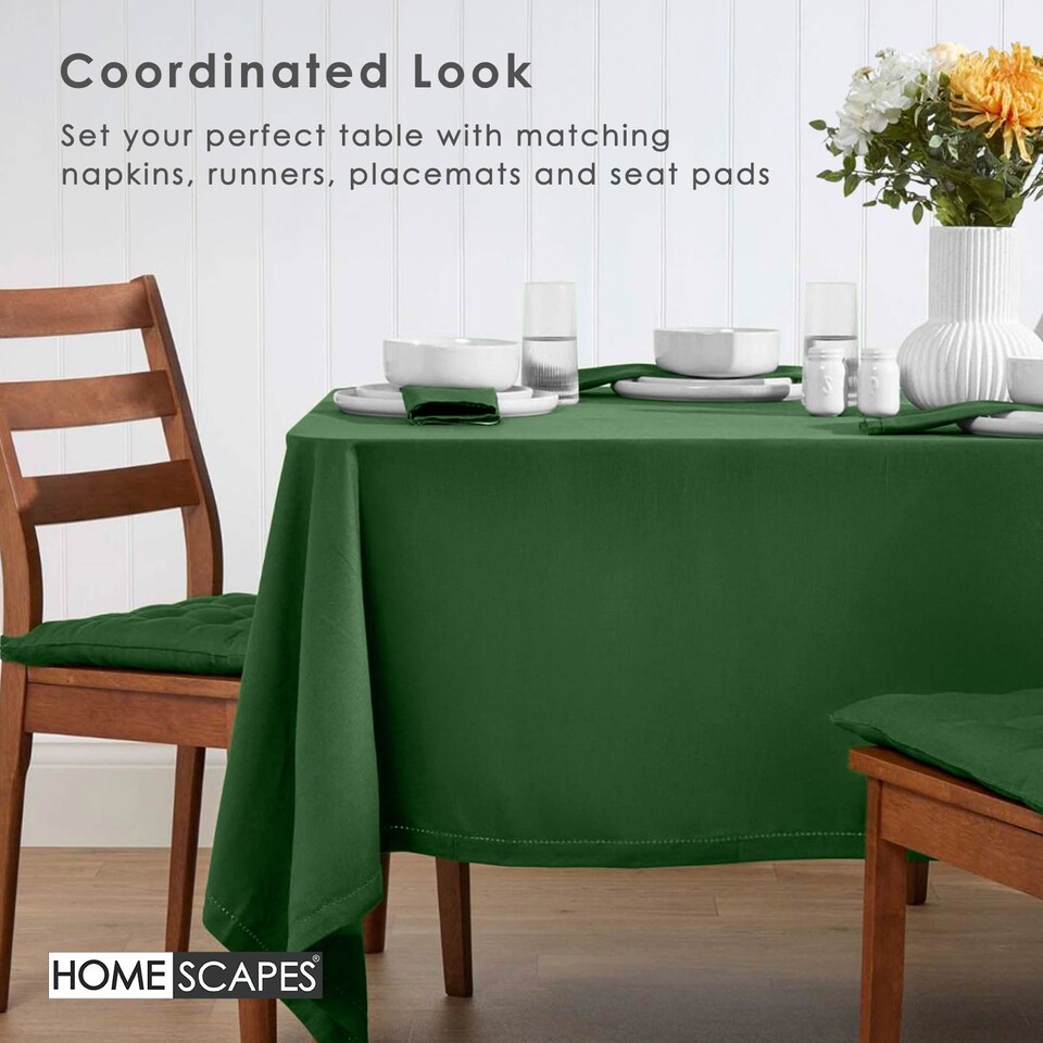 image 1 of Homescapes Plain Cotton Dark Green Tablecloth - 178 x 305 cm | Green | 178cm x 305cm (70" x 120")