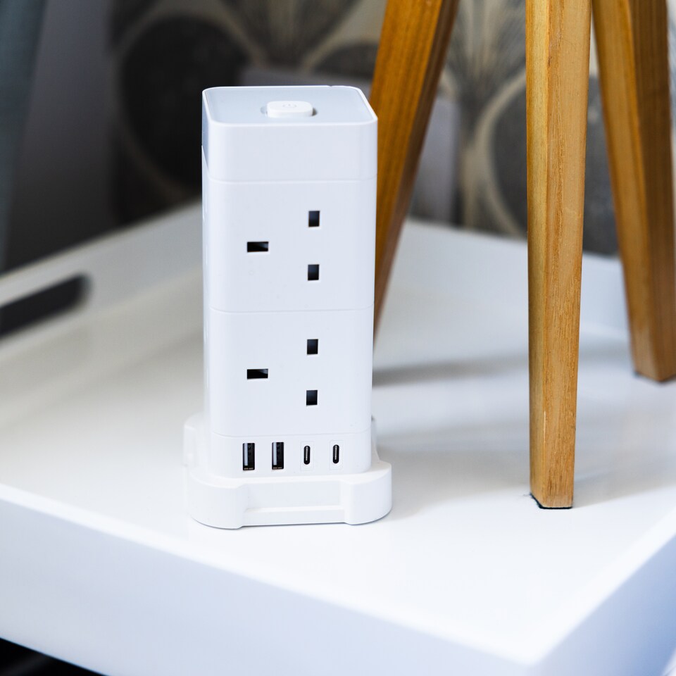 image 1 of TCP 8 AC Socket Tower Cube Extension Lead with 2 USB-A ports, and 2 USB-C ports