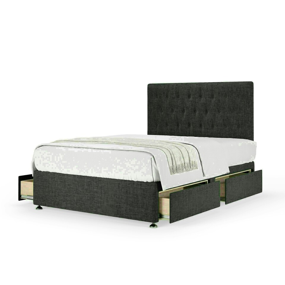 Charcoal Linen 4 Drawer Divan Base and Lona Headboard King Size