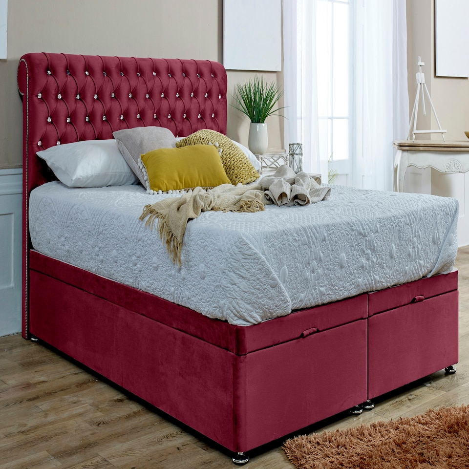 Santino Divan Ottoman with matching Footboard Plush Single Bed Frame - Maroon