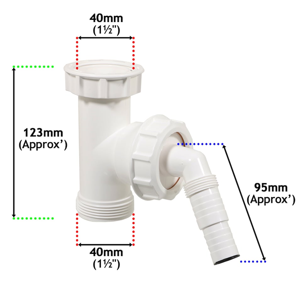image 1 of SPARES2GO Appliance Trap Adaptor 40mm 1 1/2" Washing Machine Dishwasher Waste Pipe Tee Kit
