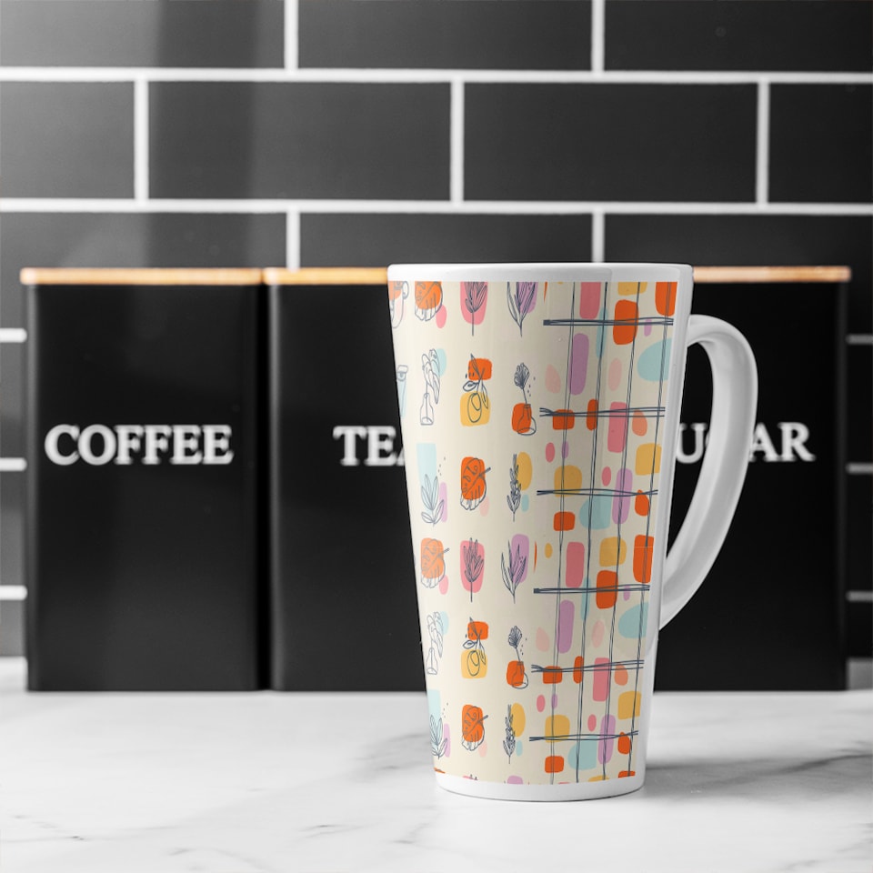 image 1 of Leaves and Flowers, Abstract shapes Designer Latte Mug