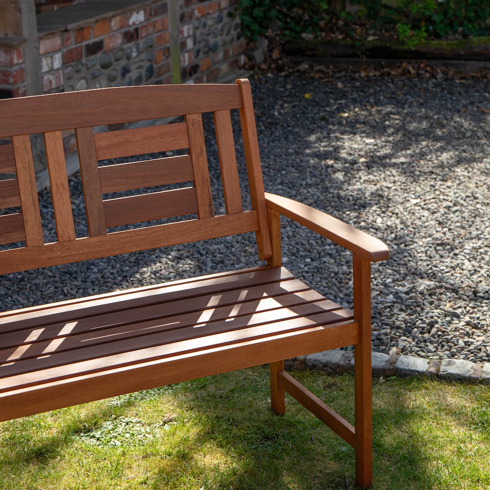 image 1 of Hawkshead 2 Seater Outdoor Wooden Garden Patio Bench | Brown | Brown