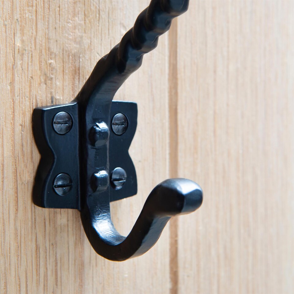 image 1 of Hammer & Tongs Twisted Scroll Hat & Coat Hook - W40mm x H125mm - Black
