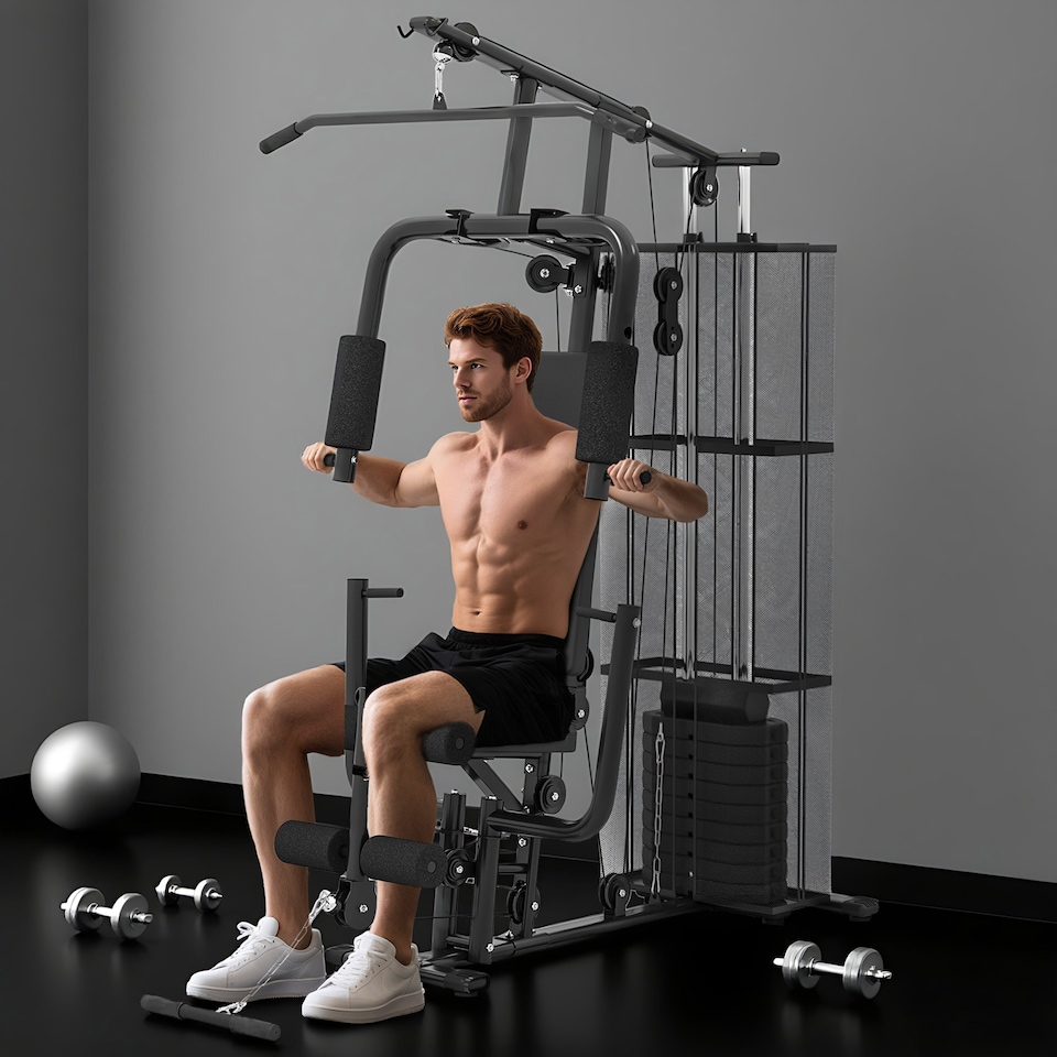 image 1 of HOMCOM Multifunction Home Gym Weight Training Station Machine Black