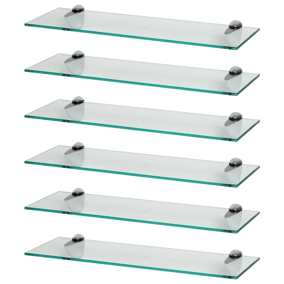 image 1 of Harbour Housewares Floating Glass Shelf - 60cm - Metallic Brackets - Bathroom Shower Storage Vanity Display Unit Shelf | Silver | Chrome | 6