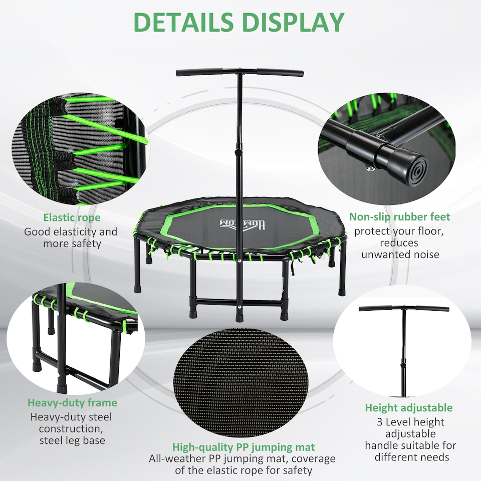 image 1 of HOMCOM Foldable Trampoline with Adjust Handle, Max Load 100 KG - Green