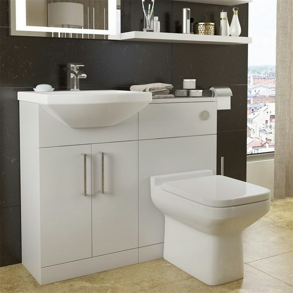 image 1 of Bathroom 500mm WC Unit Set - White - (Innocent Trim) Includes Squared Toilet Seat with Matching Pan | White | White | 1