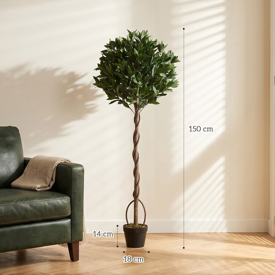 image 1 of Outsunny Realistic Lush Topiary Ball Tree with Twisted Trunk, Green