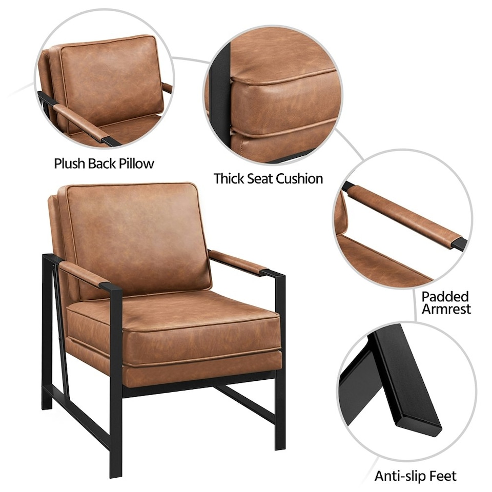 image 1 of Yaheetech Retro Accent Chair with Metal Arms Back Cushion Brown | Light Brown