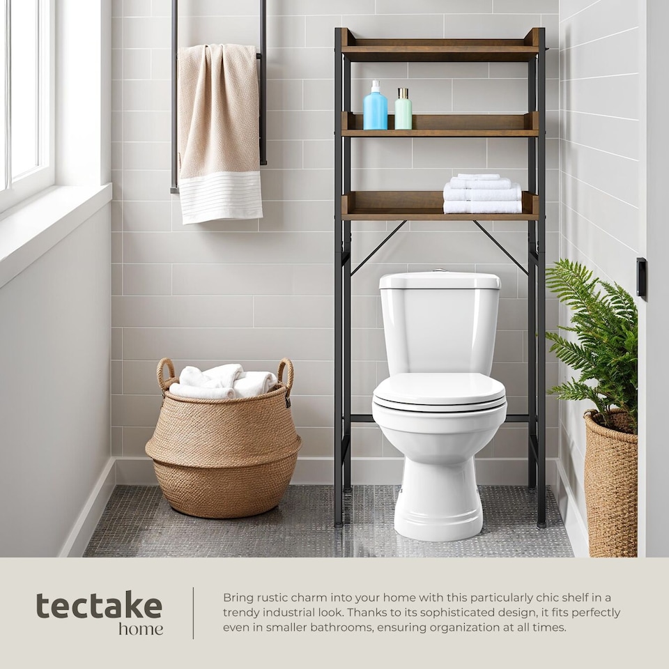 image 1 of Shower caddy Seattle - 3 Tiers | Brown | Industrial wood dark, rustic | 25 x 63 x 165 cm | 1