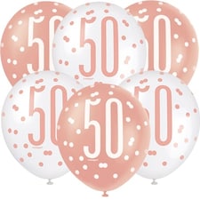 Rose Gold Glitz Age 50 Assorted Biodegradable Latex Balloons 30cm / 12 in - Pack of 6