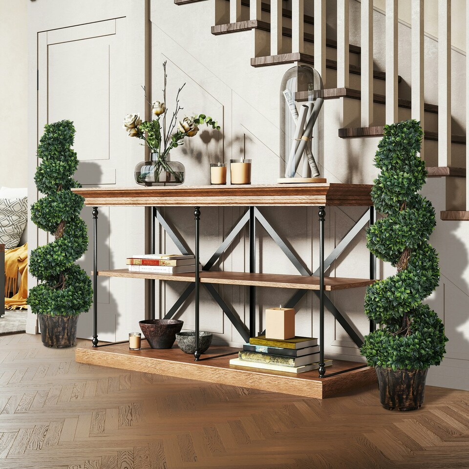 image 1 of Outsunny 2 Pack Artificial Boxwood Spiral Tree Decorative Plant w/ Pot