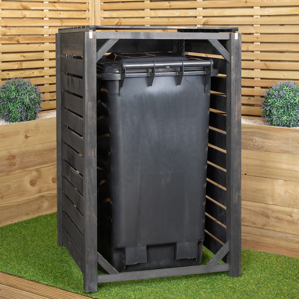 image 1 of 74cm x 1.16m Outdoor Wooden Garden Wheelie Bin Store Storage for 1 Bin in Anthracite