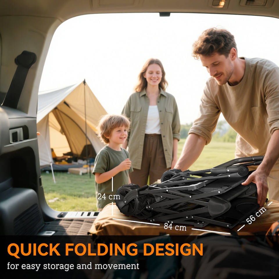 image 1 of Outsunny Outdoor Push Pull Wagon Stroller Cart w Canopy Top Black