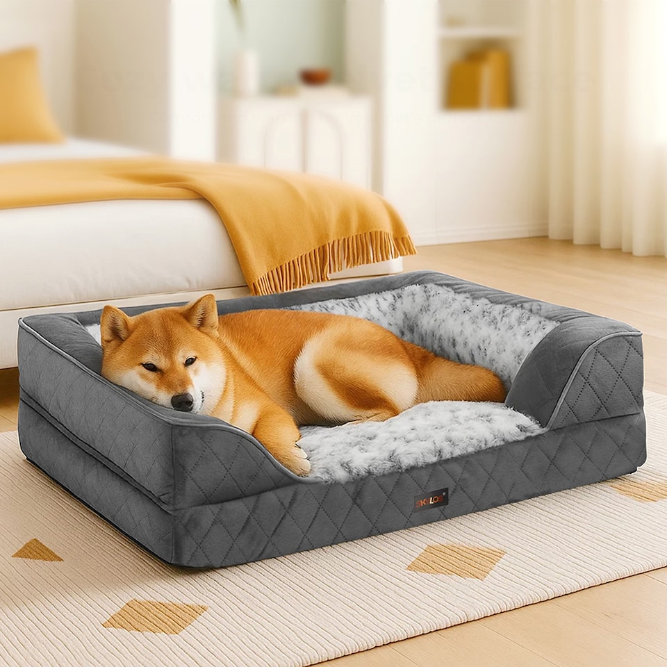 image 1 of Skylos Orthopedic Pet Bed Dog Memory Foam Cushion Calming Mat Washable XL Grey | Grey | Extra Large