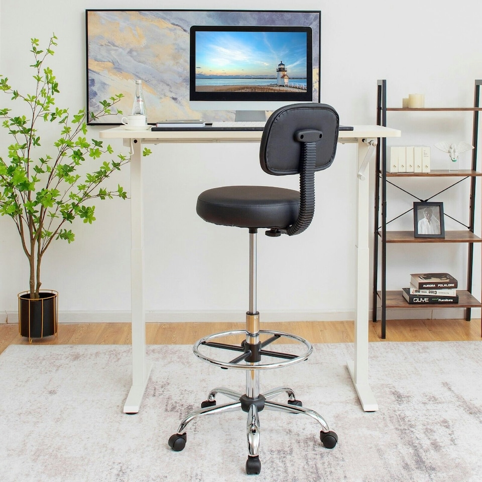 image 1 of COSTWAY Ergonomic Drafting Office Chair w/ Backrest Black